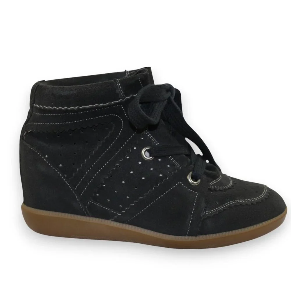 Isabel Marant Bobby Black Suede Lace Up High Top Wedge Sneakers Size 36 (US 6)